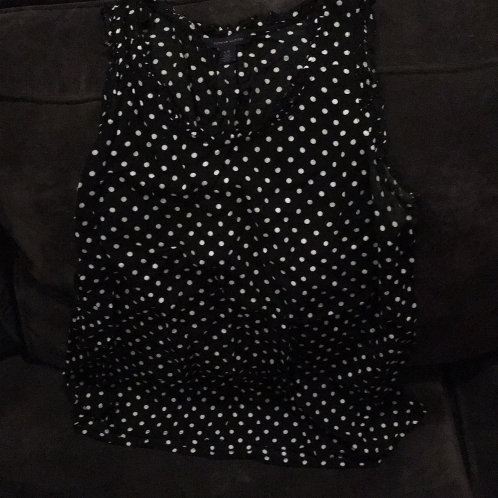 Black and white polka dot sleeveless top
